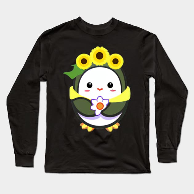 Cute Sunflower Penguin Long Sleeve T-Shirt by Shadowbyte91